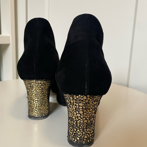Black Suede High Shoes with Gold Heel Detail - Picture 5 of 8